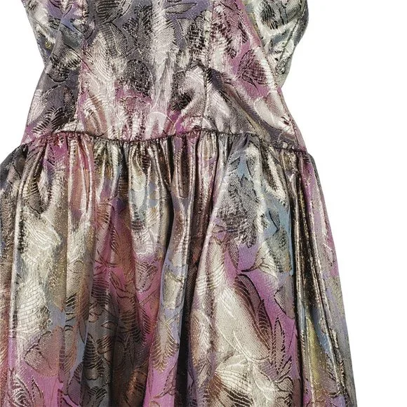 Vtg 1980's Jessica McClintock Gunne Sax Floral Foil Strappy Party Dress Sz 7/8 - Picture 10 of 12